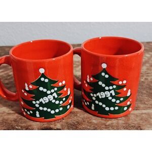 2"Vintage Christmas 1991 Tree Coffee Mugs Waechtersbach - West Germany